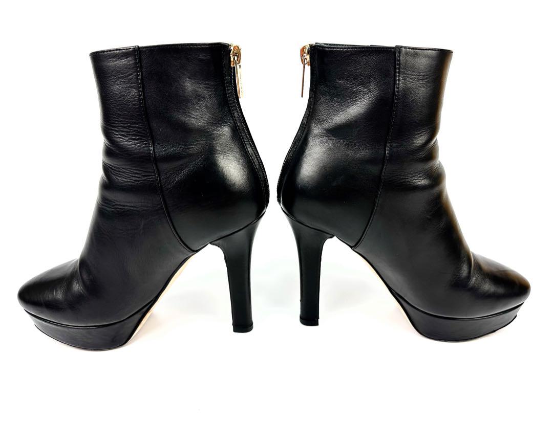 ジミーチュウ ジップアップショートブーツ 34 約21.5cm ブラックレザー