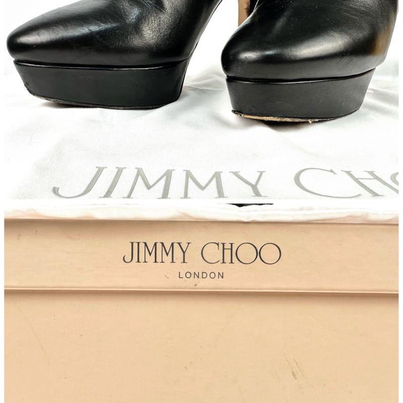 ジミーチュウ ジップアップショートブーツ 34 約21.5cm ブラックレザー