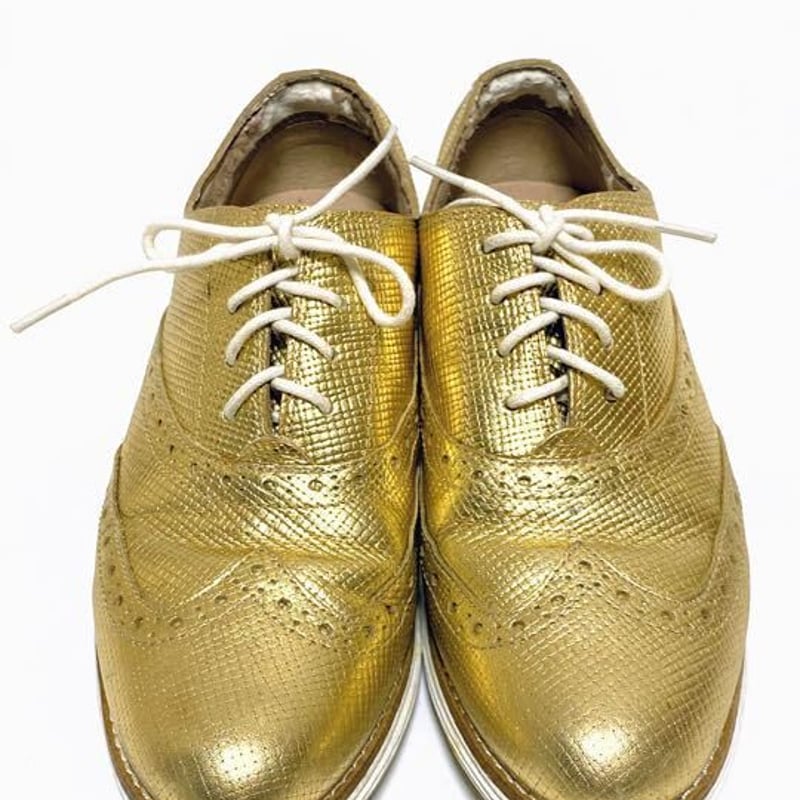 コールハーン ウィングチップシューズ スニーカー ゴールド 24cm