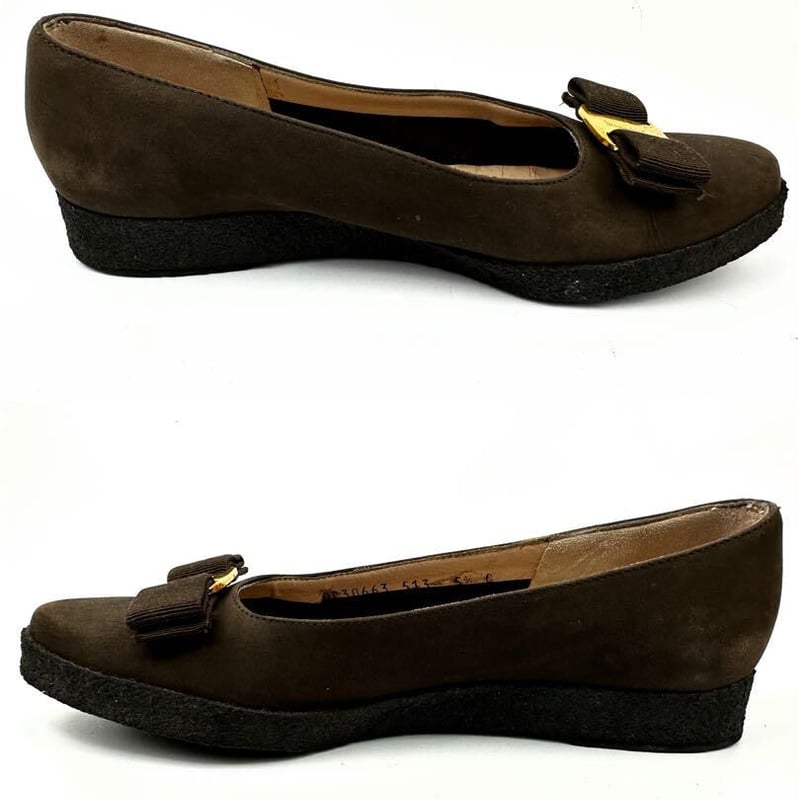 フェラガモ フラットパンプス ヴァラ リボンチャコール 5 1/2C約23cm