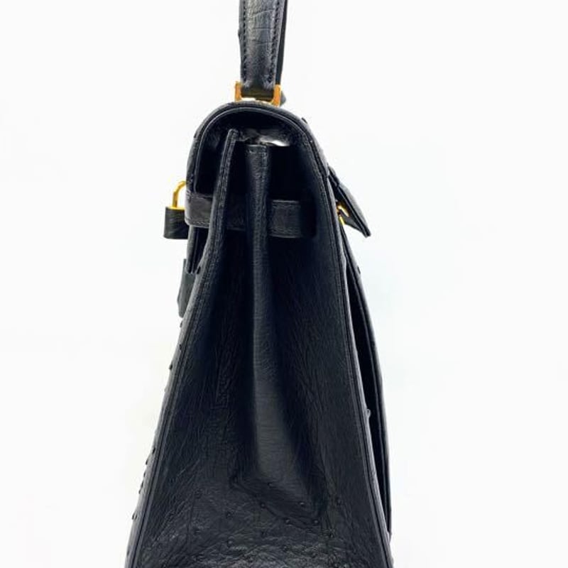 クラインカール 極上オーストリッチ 駝鳥 黒革 ハンドバッグ 南京錠