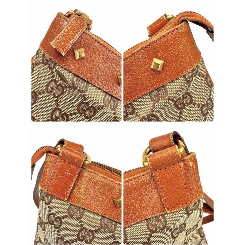 グッチ GGキャンバスレザー ショルダーバッグ ブラウン 茶系 スタッズ