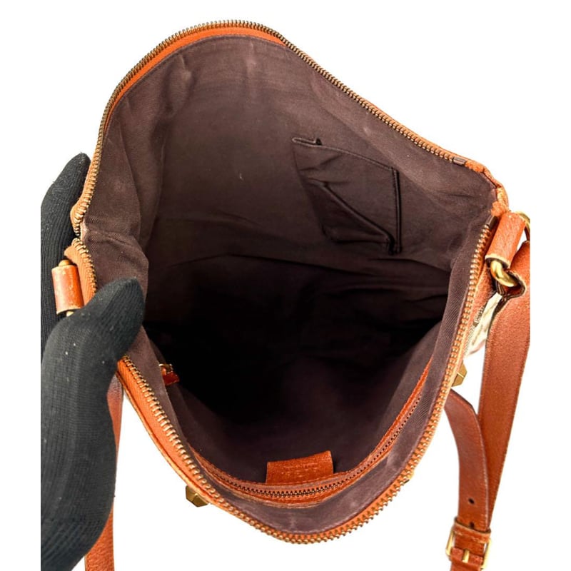 グッチ GGキャンバスレザー ショルダーバッグ ブラウン 茶系 スタッズ