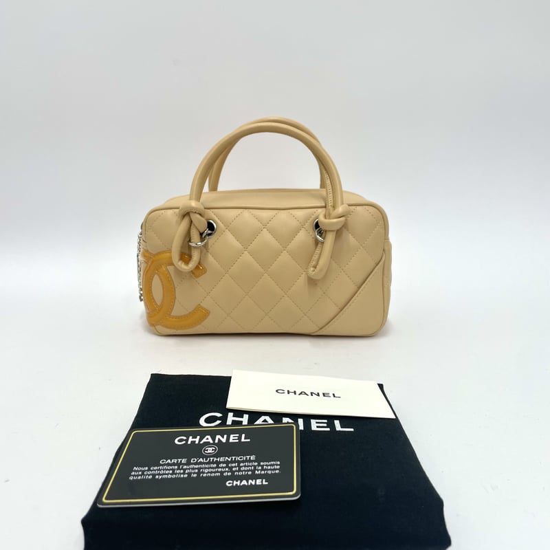 CHANEL カンボンライン ミニ ボーリングバッグ ハンドバッグ ベージュ
