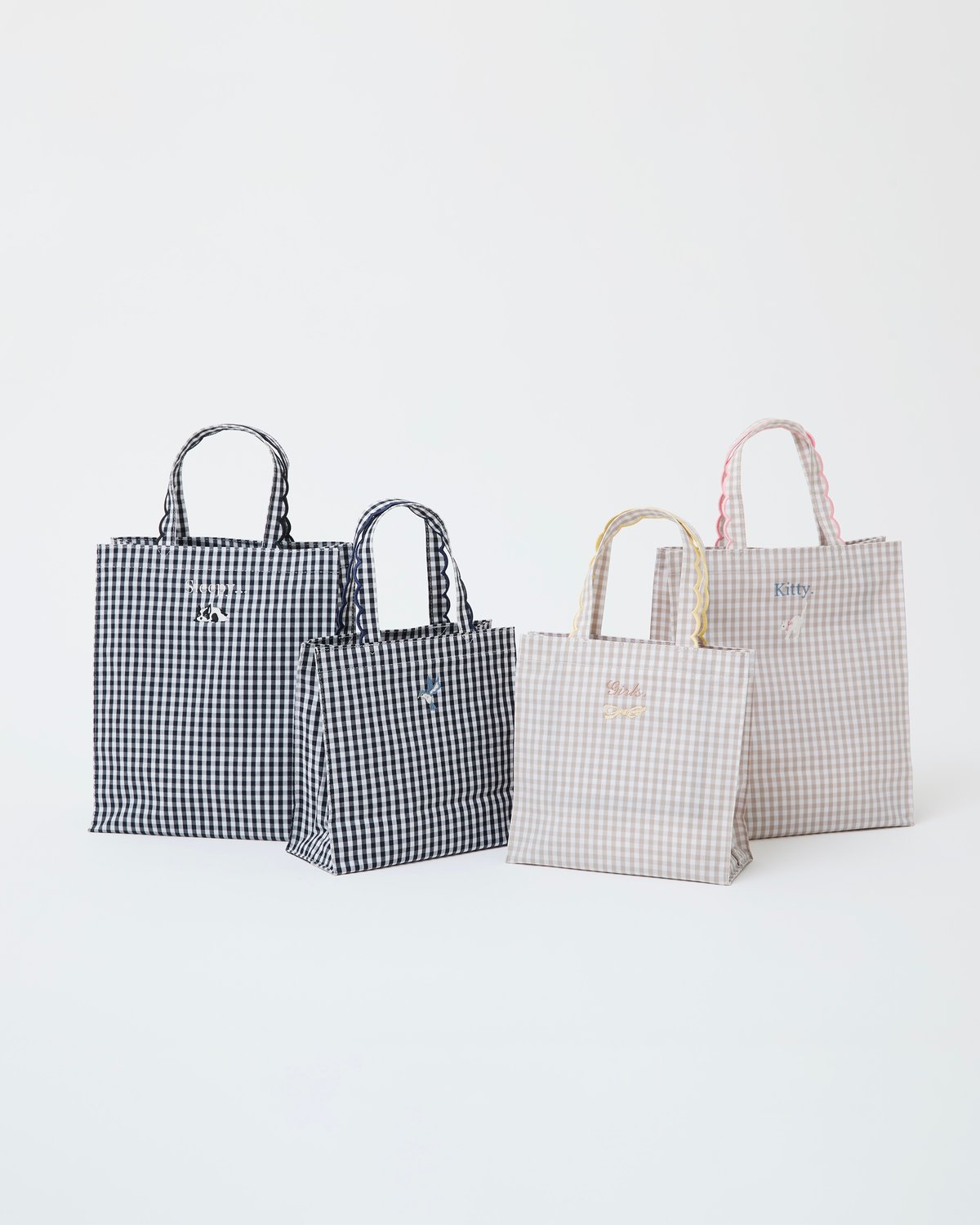 Fleur tote （square small） gingham check beige×y