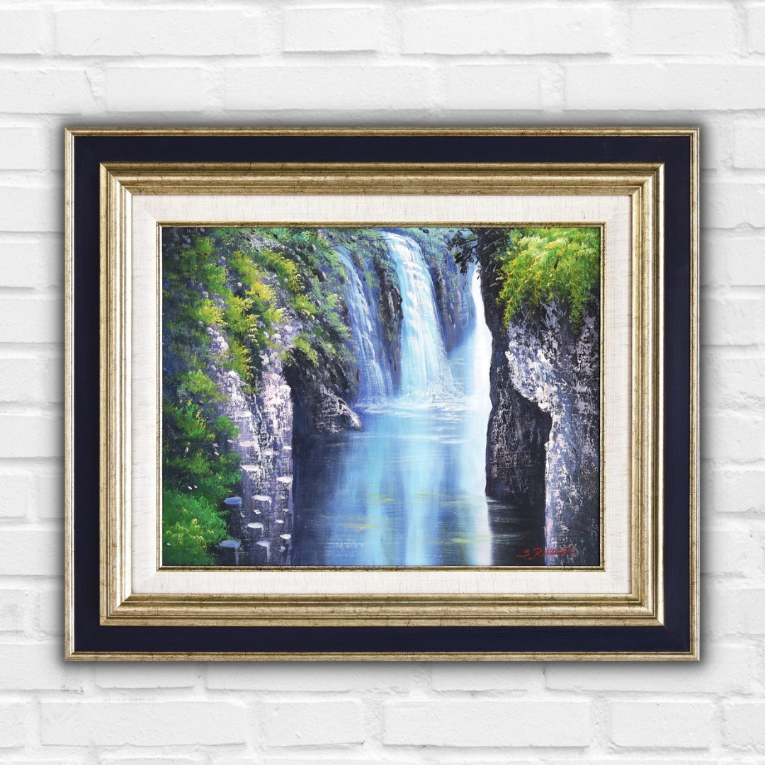 真作保証】 流月真一 新緑の穂高連峰 油彩 風景画 油絵 絵画 美術品