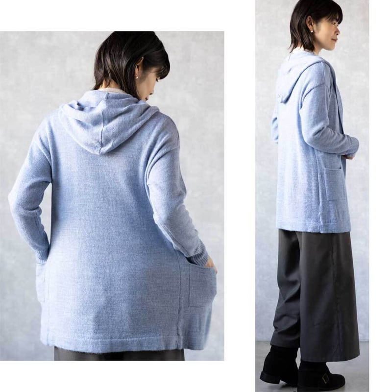 ベビーアルパカ100％フード付きロングトッパーカーディガン