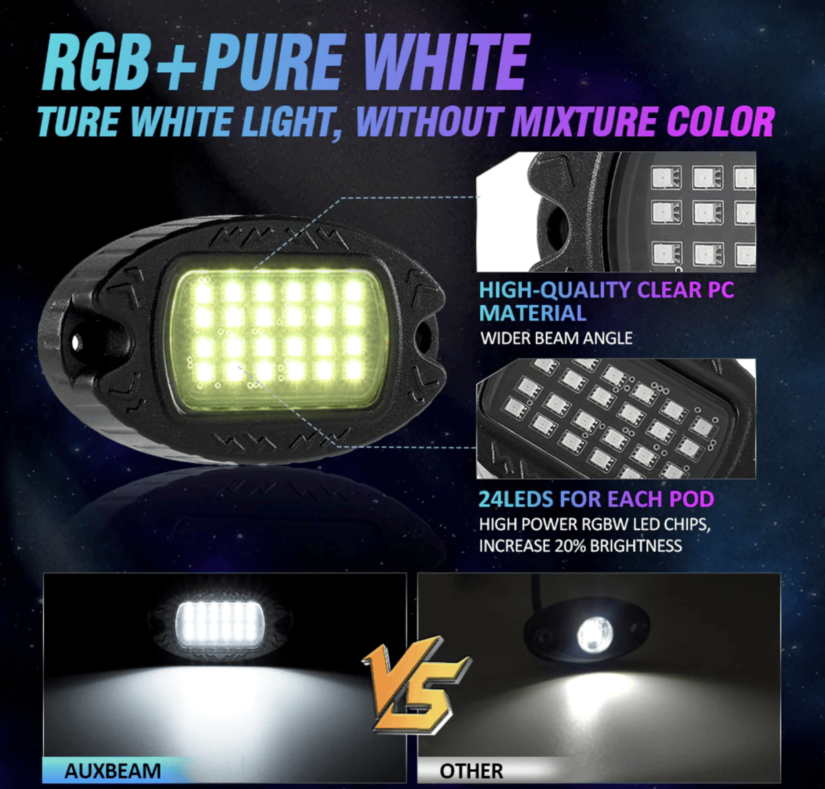 AUXBEAM】RGBWロックライト フルカラー 延長ケーブル付き | CROSS MEMBER