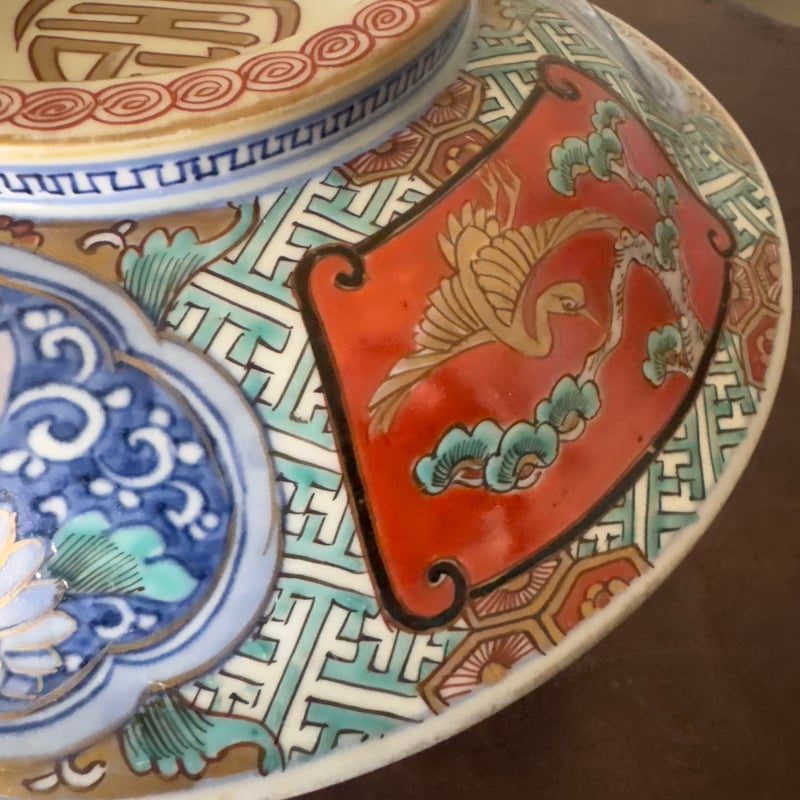 古伊万里 錦手寿字窓絵松鶴吉祥文 喰籠/蓋物 | Kaikaroman ONLINE STORE