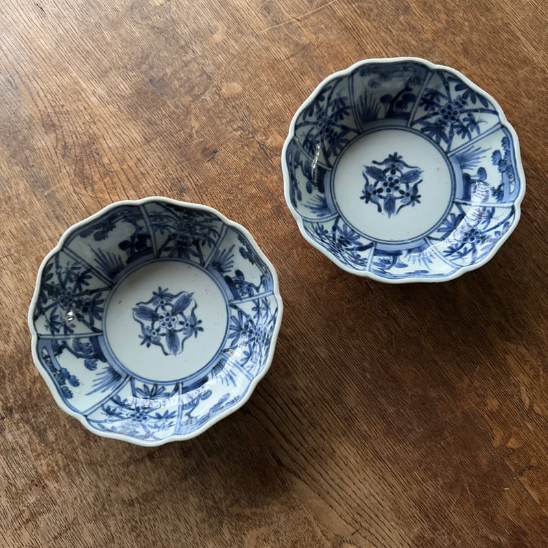 古伊万里 染付松竹梅文 輪花膾皿 渦福銘 2客セット | Kaikaroman