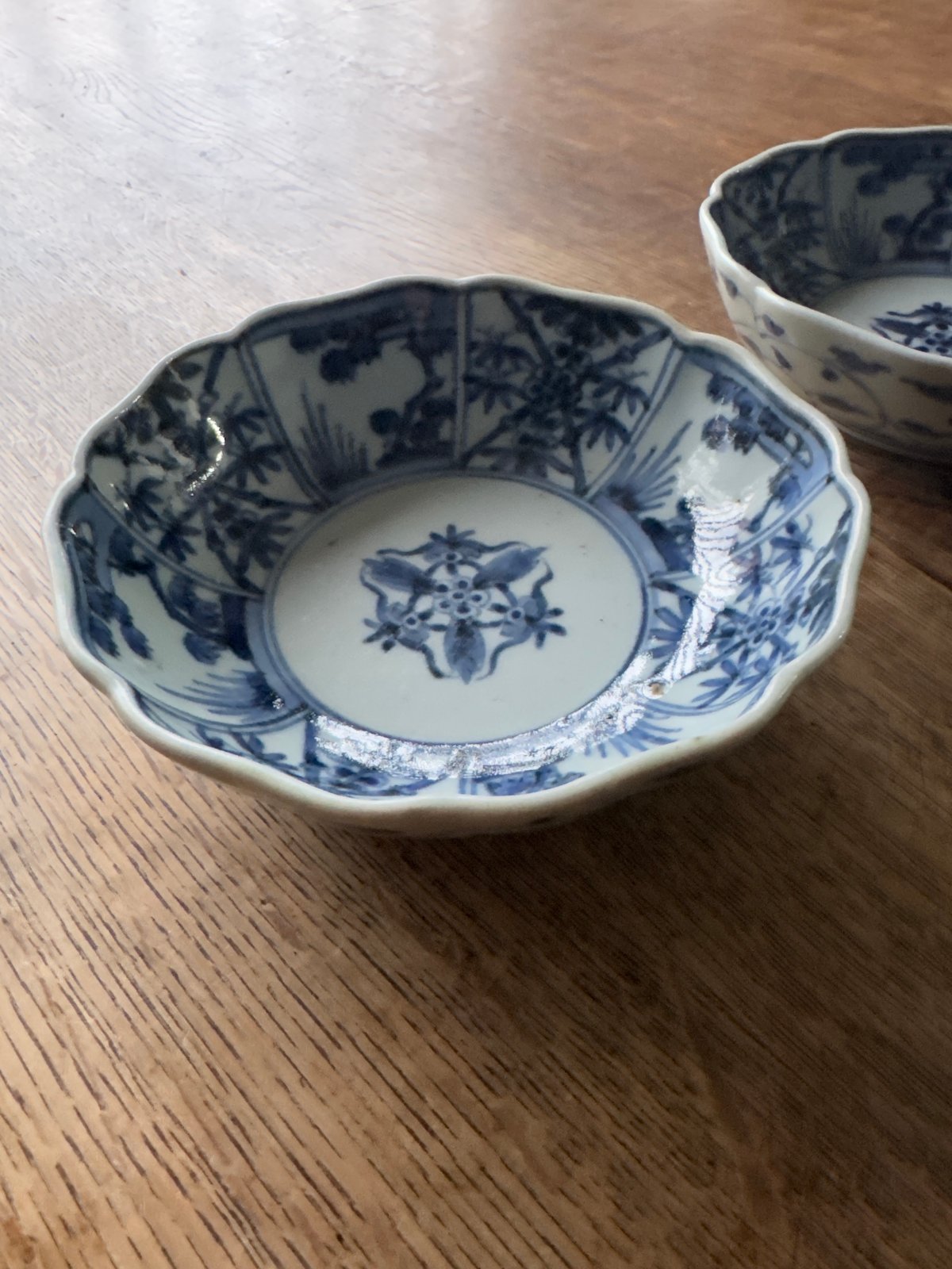 古伊万里 染付松竹梅文 輪花膾皿 渦福銘 2客セット | Kaikaroman