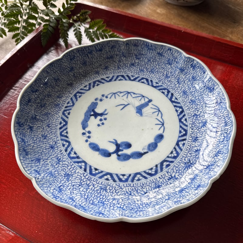 古伊万里 染付微塵唐草文 輪花七寸皿 1枚 | Kaikaroman ONLINE STORE