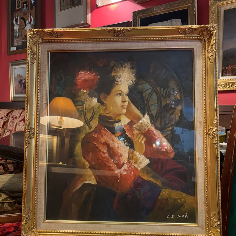 アンティーク絵画 油彩画 盧桄 呂光 女性像 | アンティーク家具と喫茶