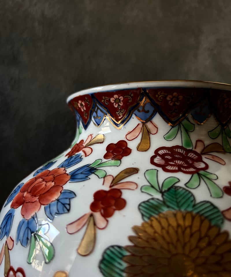 古伊万里 花瓶 壺 有田焼 GOLDIMARI 結び 金襴手 骨董 伊万里焼 古