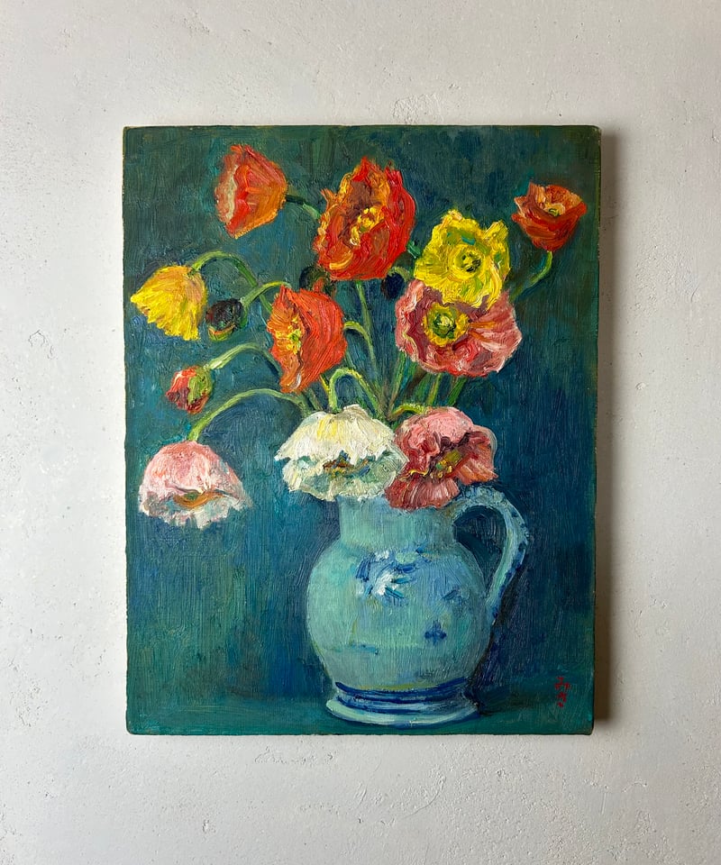 ポピーの花/静物画/油絵/アート | 骨董・アンティークのオンライン
