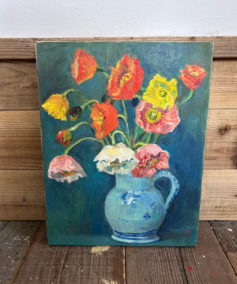 ポピーの花/静物画/油絵/アート | 骨董・アンティークのオンライン