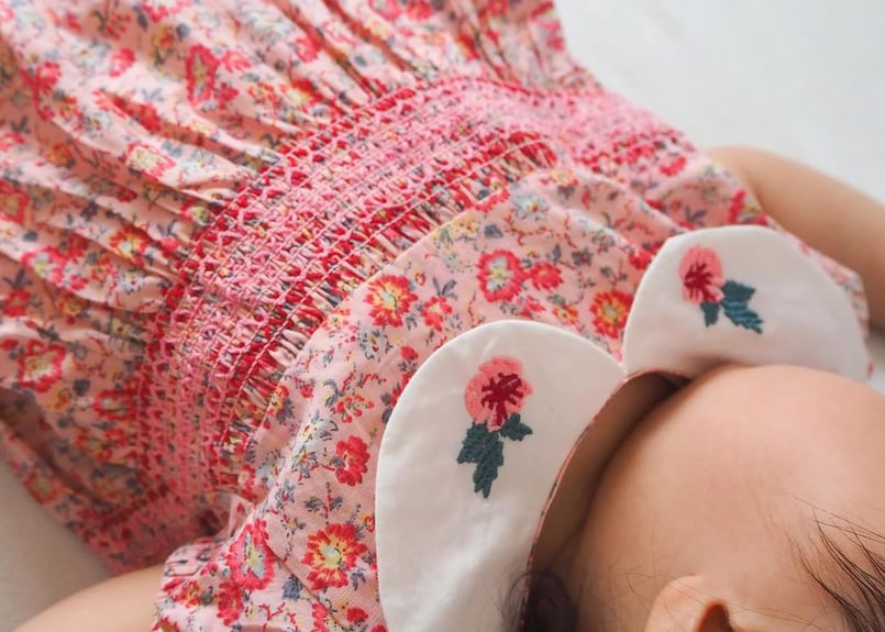 スモッキング刺繍フラワーロンパース59〜90一部即納 | Prince