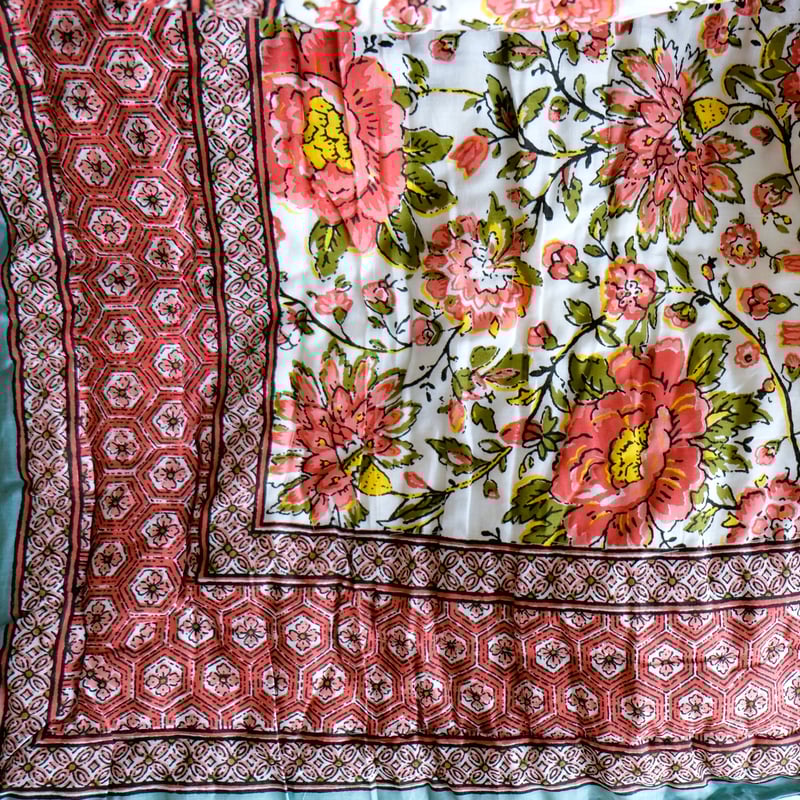 キルト ブランケット インド綿 ブロックプリント ダブルサイズ