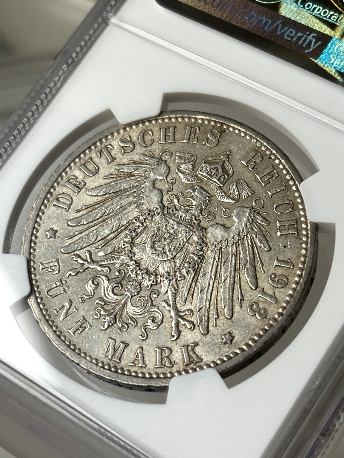 1913 美しい自由都市 ハンブルク】5マルク 銀貨 ドイツ NGC AU58 | Coin