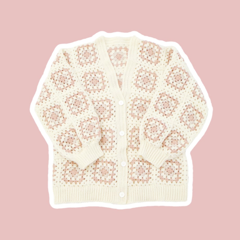 編み図と文章パターン】グラニースクエアカーディガン（全8ページPDF