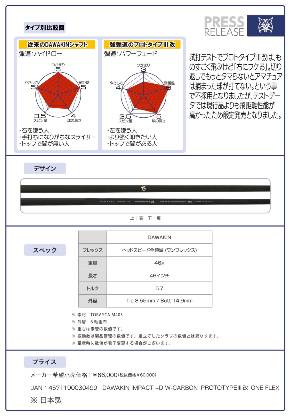 DAWAKIN IMPACT＋D PROTOTYPEIII 改（数量限定モデル）（シャフトのみ