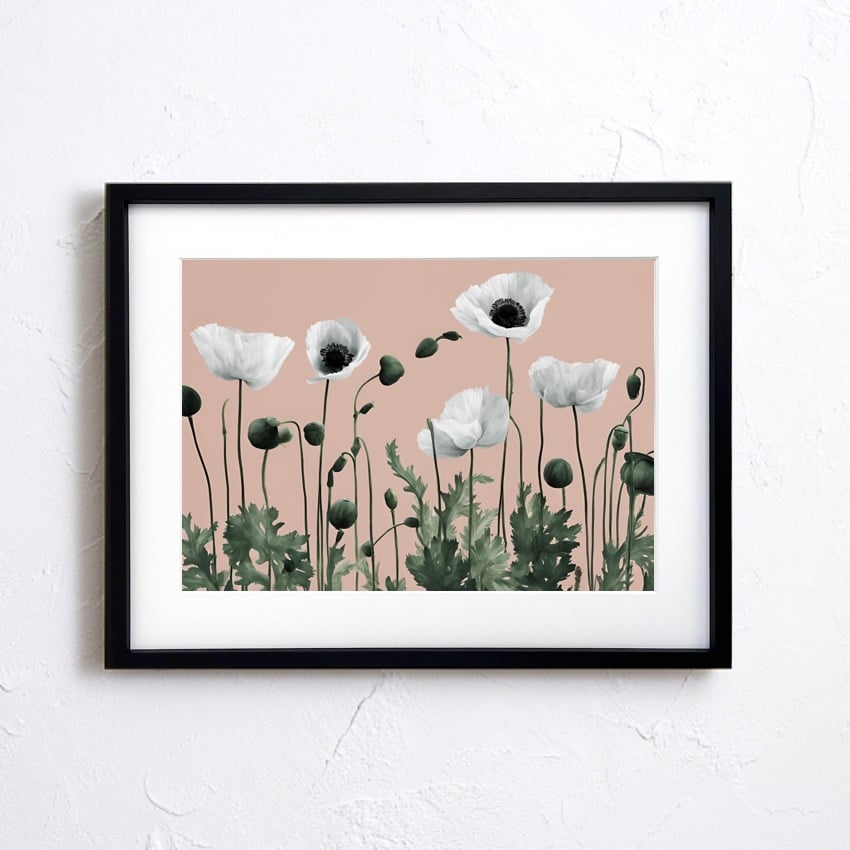 Crescendo｜優雅に咲くポピーのミニマルボタニカルアートポスター｜A4