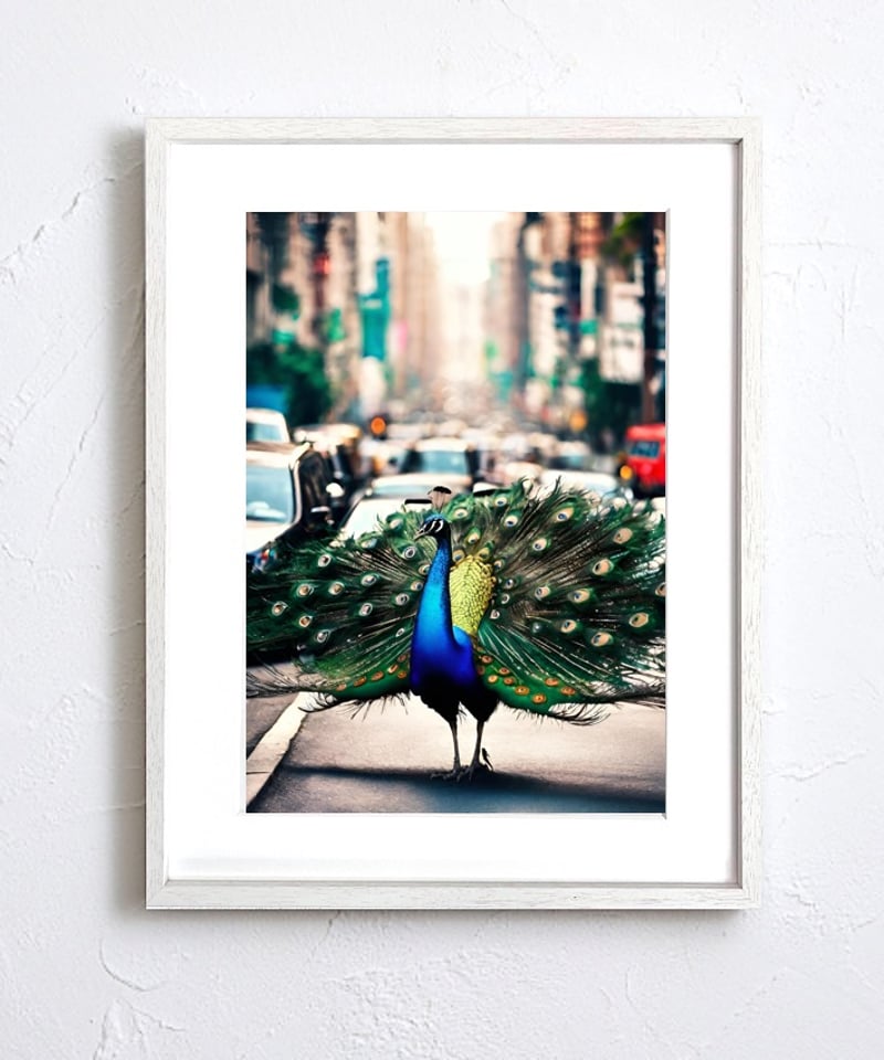 Peacock Trip｜孔雀を纏う象のユニークアートポスター｜A4〜A2額縁