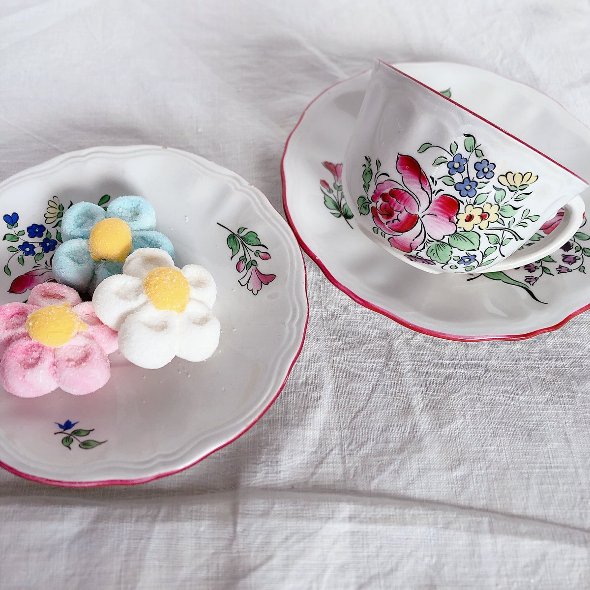 フランスアンティーク陶器リュネヴィル小鳥と植物の可愛いソーサー