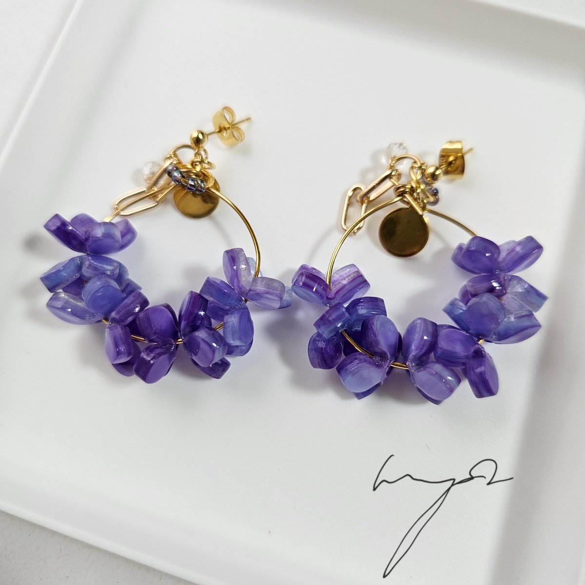 紫陽花のフープ風k16gpピアス(イヤリング) | la flore(ラ・フローラ)花