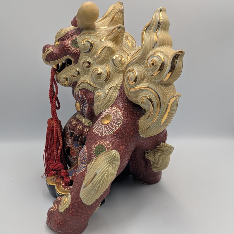 九谷焼 骨董 民芸品 宝獅子 魔除け獅子 縁起物 獅子 狛犬 置物 小槌