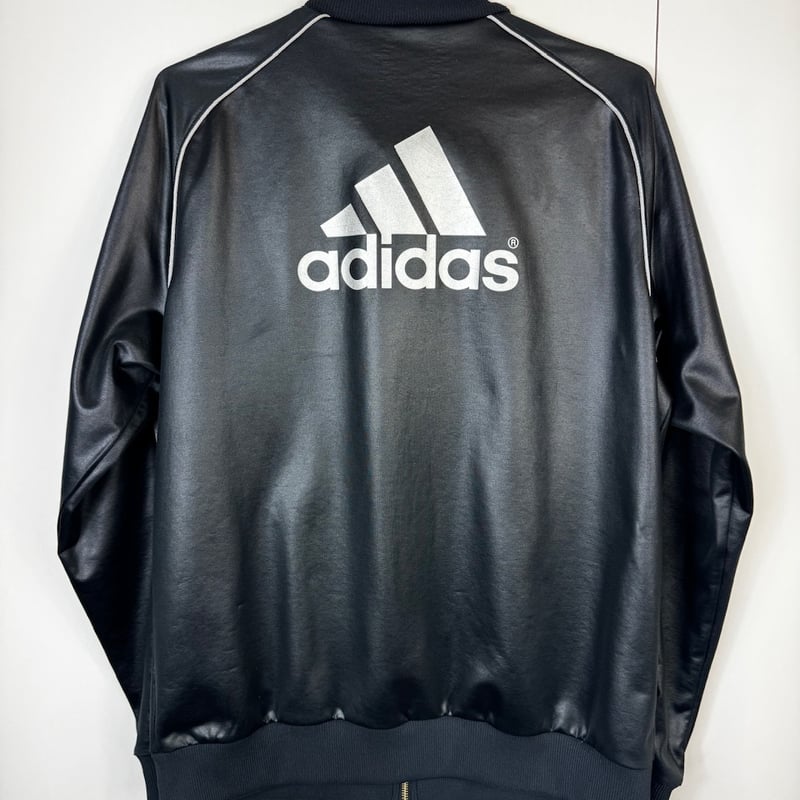 adidas トラックジャケット 黒 ビッグロゴ コーティングジャージ