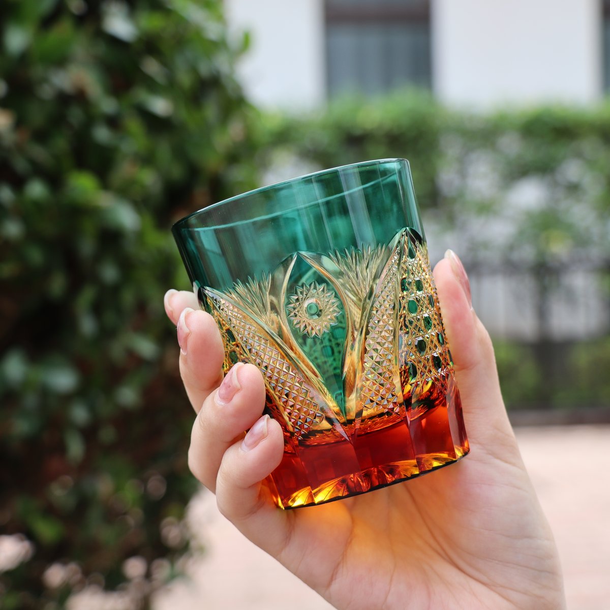 オールドファッション「綾切子」 アンバー/グリーン | グラスアート