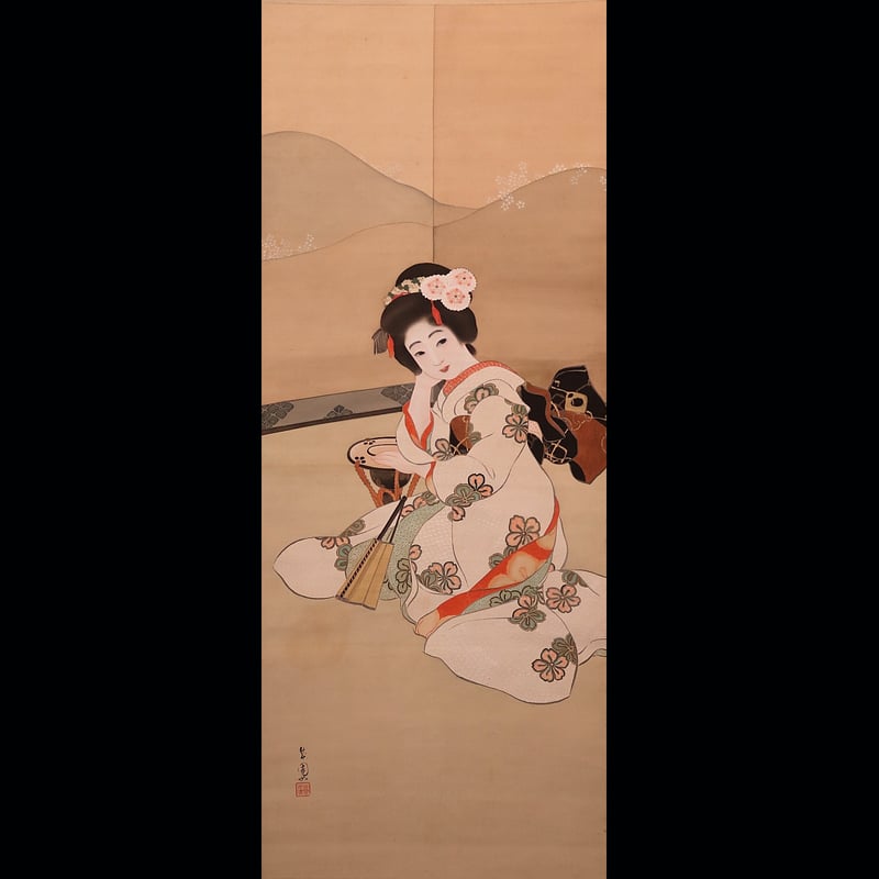 92 島成園 「舞妓」共箱 絹本 肉筆 大阪の人 美人画 掛軸 | 三梨 art