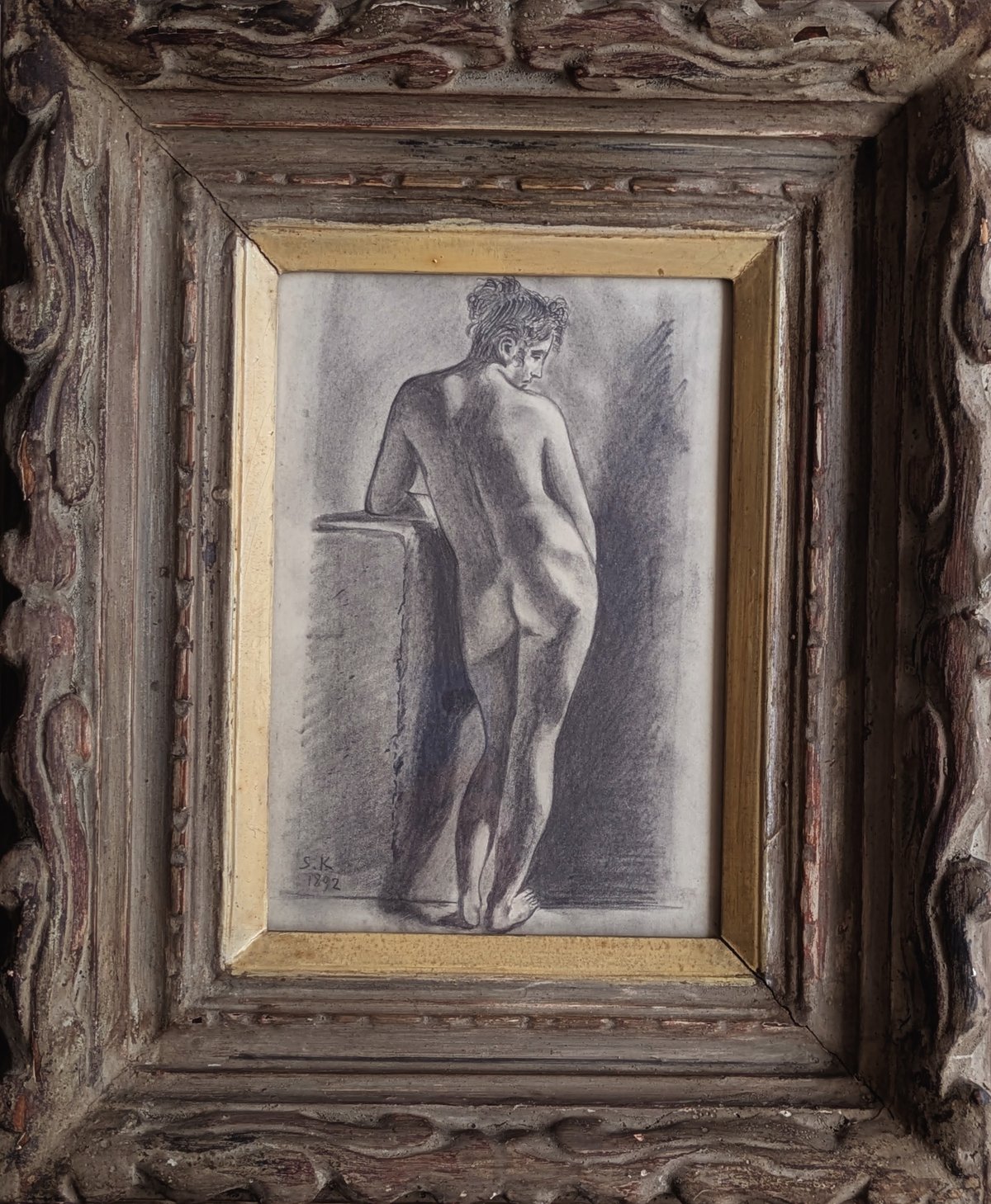 黒田清輝 素描（木炭画） 「裸婦」 手彫り古額装 | ASE OFFICIAL STOR