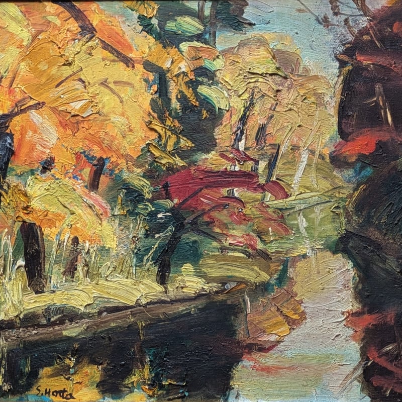 油絵 堀田髙 「裏窓」 1970年制作 6号 堀田高 油絵堀田髙「裏窓」1970