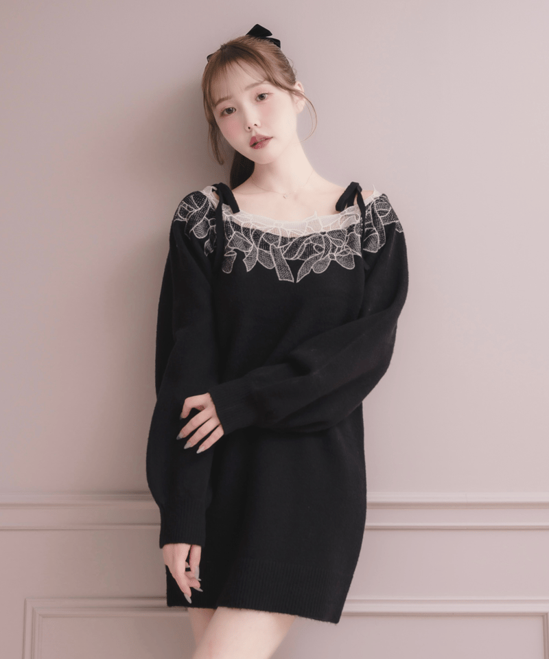 リボン刺繍ミニニットワンピース | DOLCELICHE（ドルチェリーチェ）