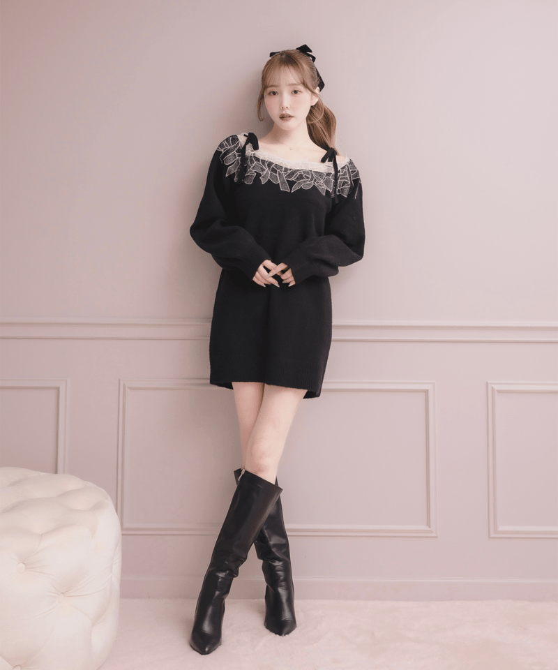 リボン刺繍ミニニットワンピース | DOLCELICHE（ドルチェリーチェ）