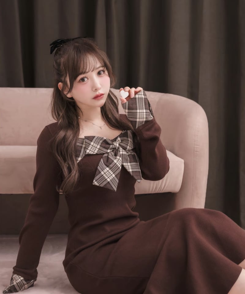 ボレロ付きチェックリボンニットワンピース | DOLCELICHE（ドルチェ