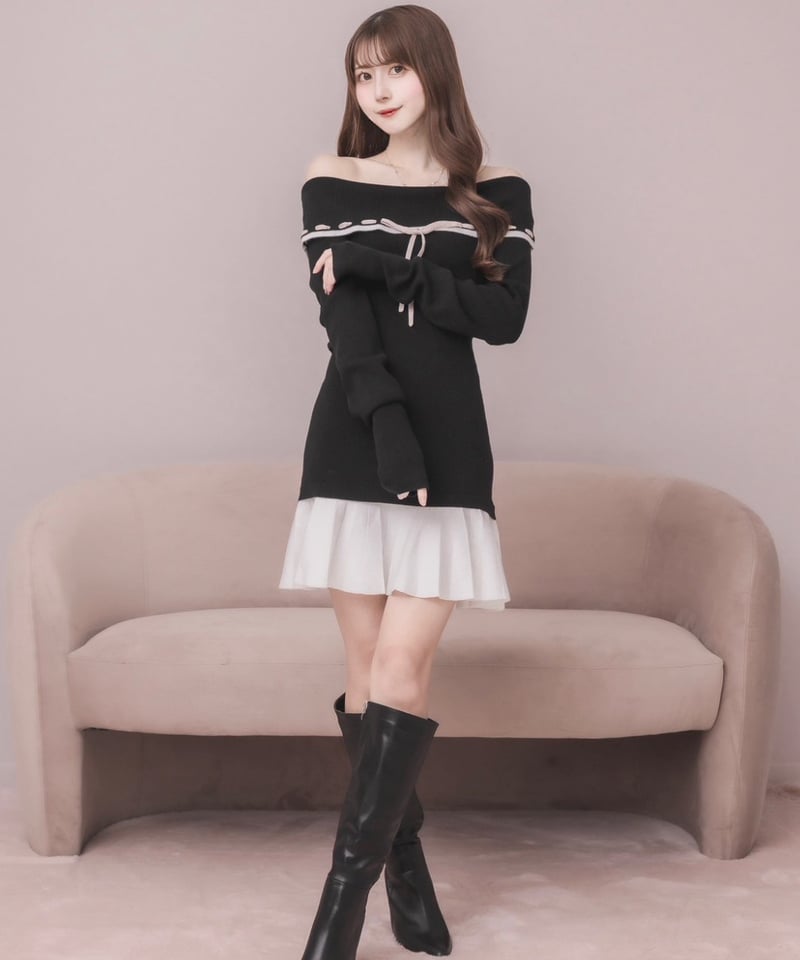 オフショルバイカラーミニニットワンピース | DOLCELICHE（ドルチェ