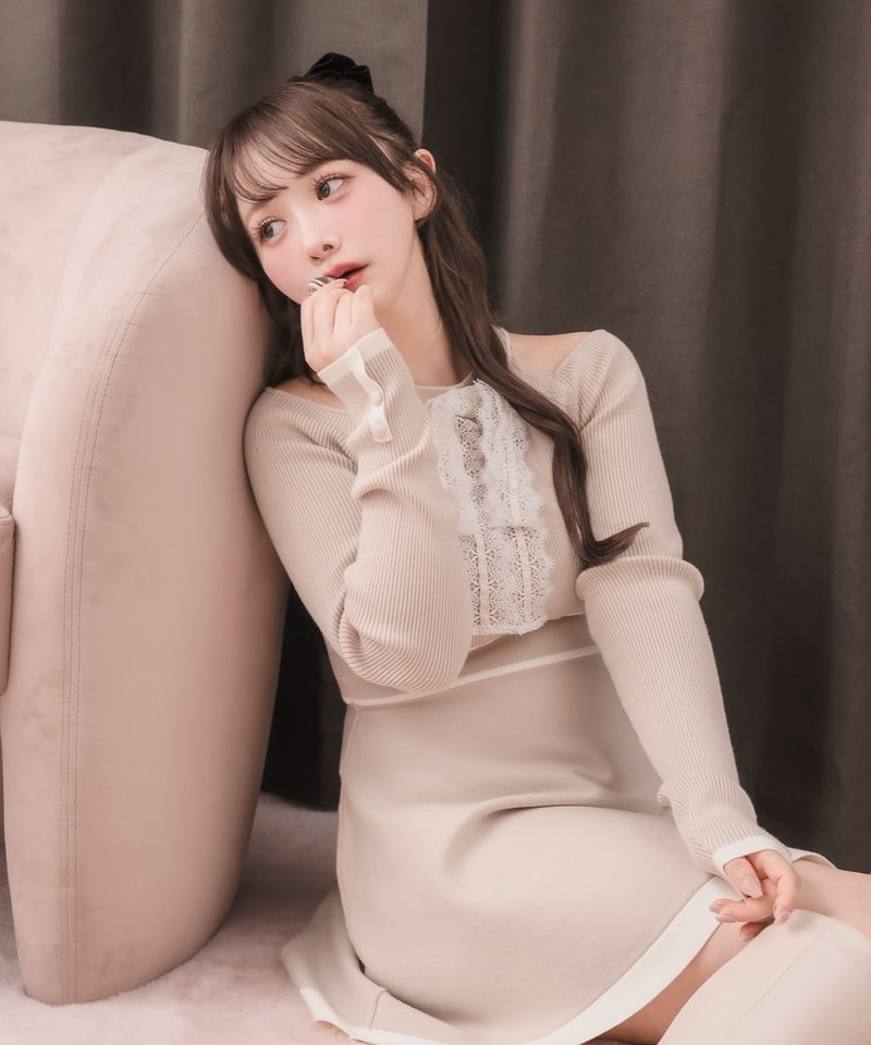 レースリボンミニニットワンピース【2月中旬頃お届け予定