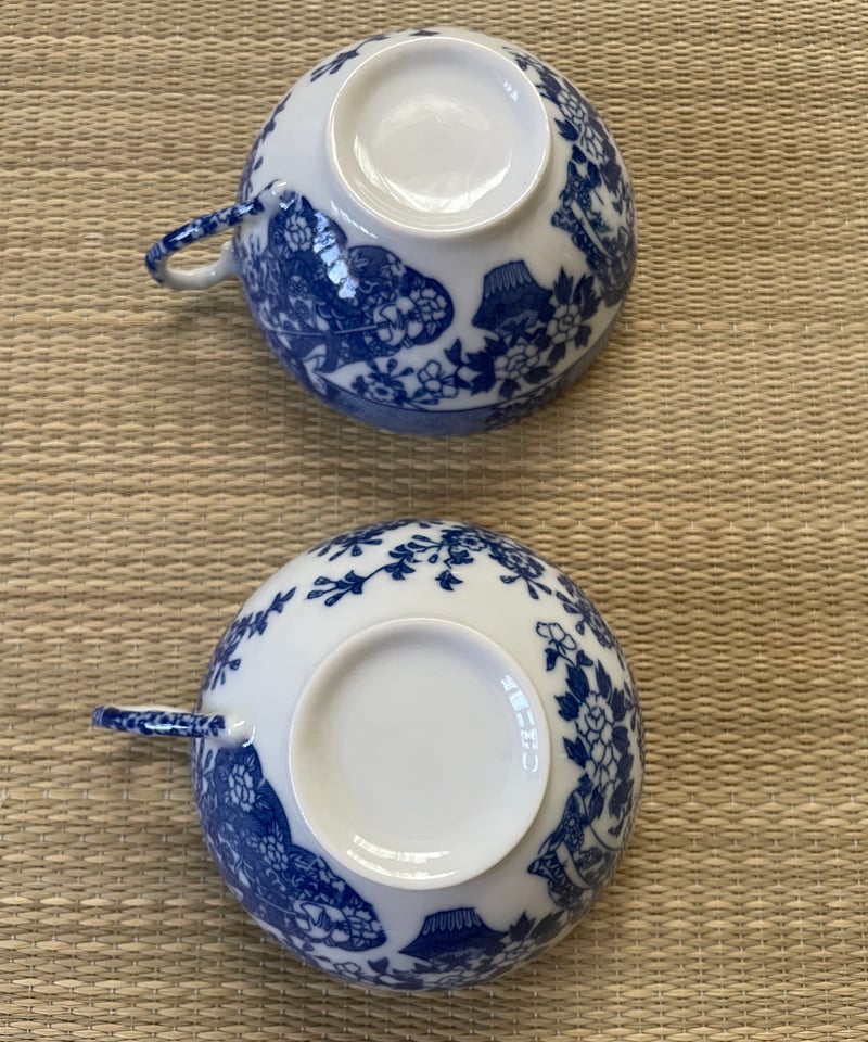 美品 同柄2客セット】日本特製 透かし芸者文様 エッグシェル 卵殻手