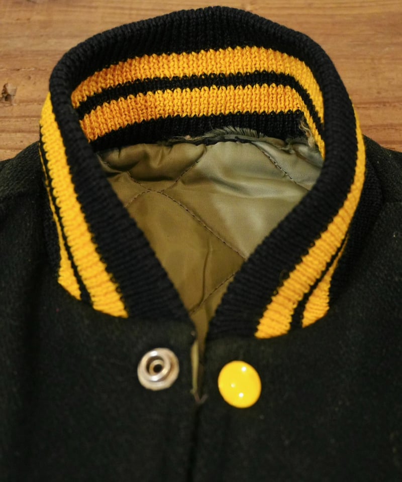 70's 黒×黄色 ウール×レザー スタジャン / size 36程度 | end of mAnTh