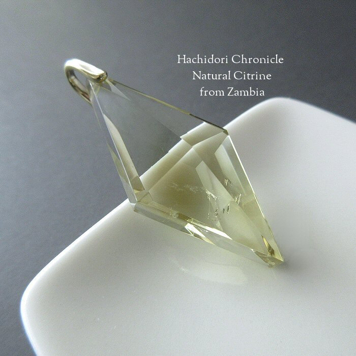 天然非加熱 ザンビア産 シトリン / 菱形クロスカット ペンダントトップ