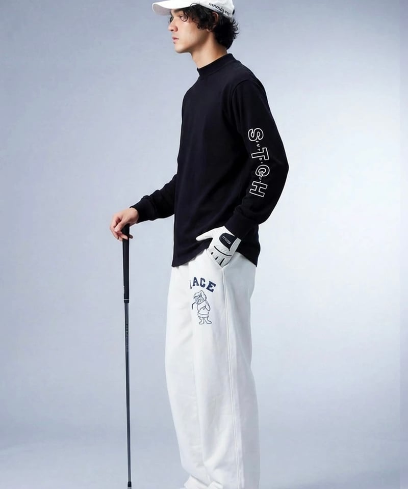 ANTIQUA GOLF×STCH】UNISEX（ユニセックス） ロゴ モックネックT-bl