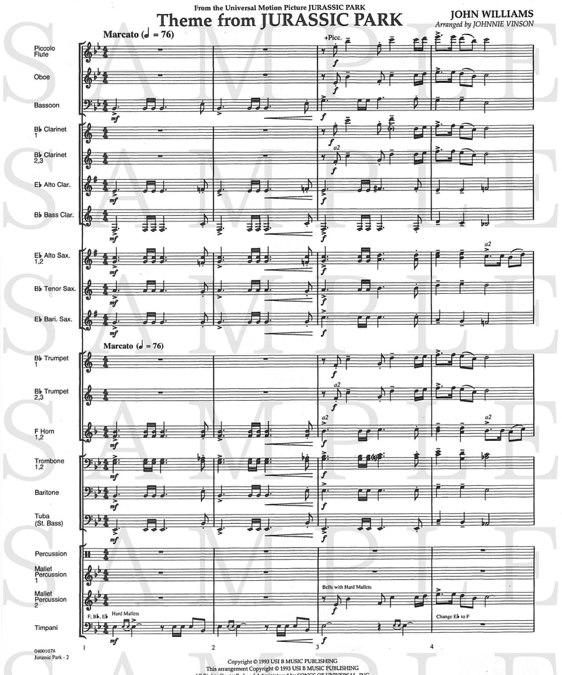 04001077】「ジュラシック・パーク」よりメインテーマ＜吹奏楽