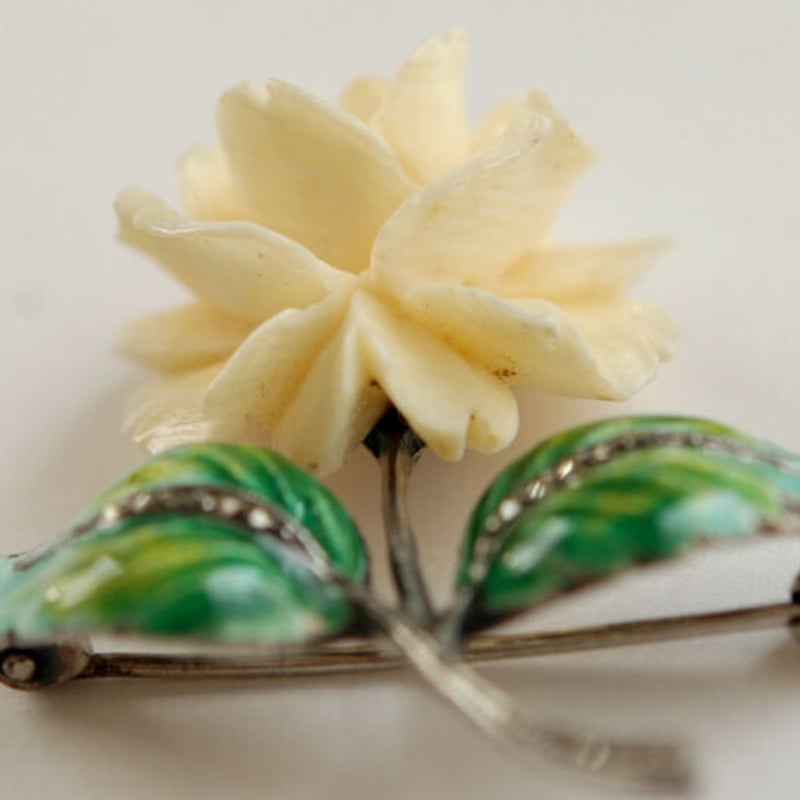 ドイツ製 silver × glass enamel オックスボーンの白薔薇/ヴィンテージ