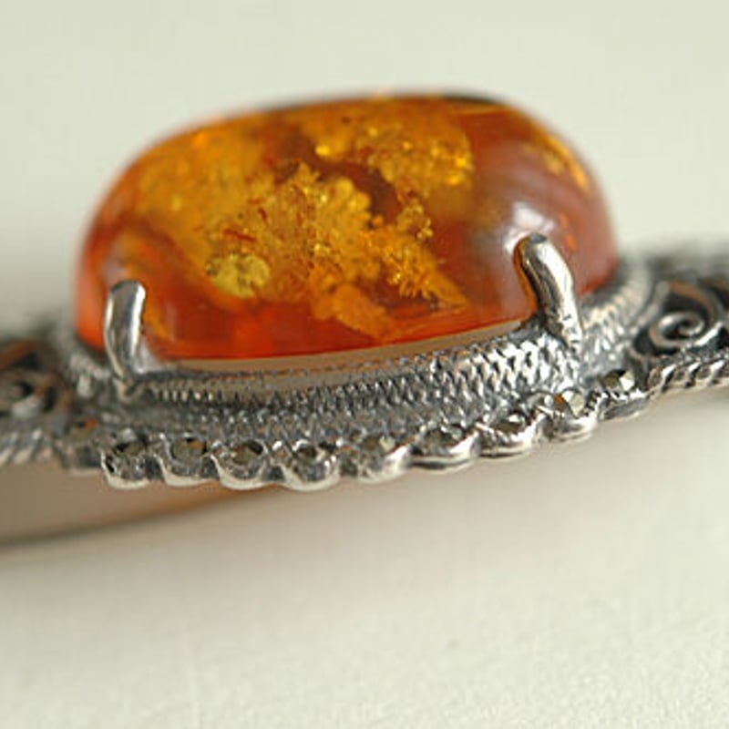 silver925 × marcasite 琥珀のヴィンテージブローチ/ドイツ