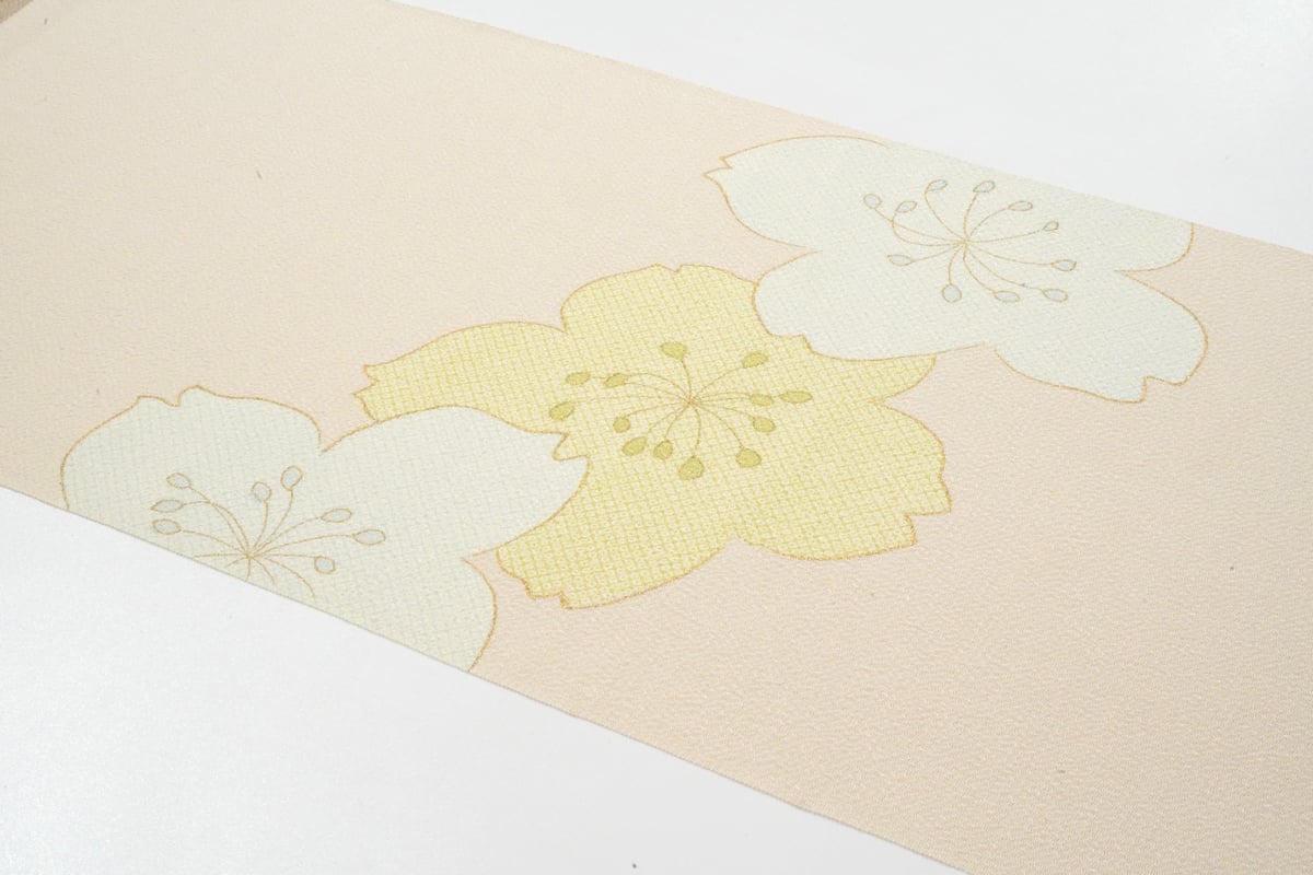 九寸帯(名古屋帯)「ちりめん染帯・疋田桜・象牙色」 | MINOKO STORE