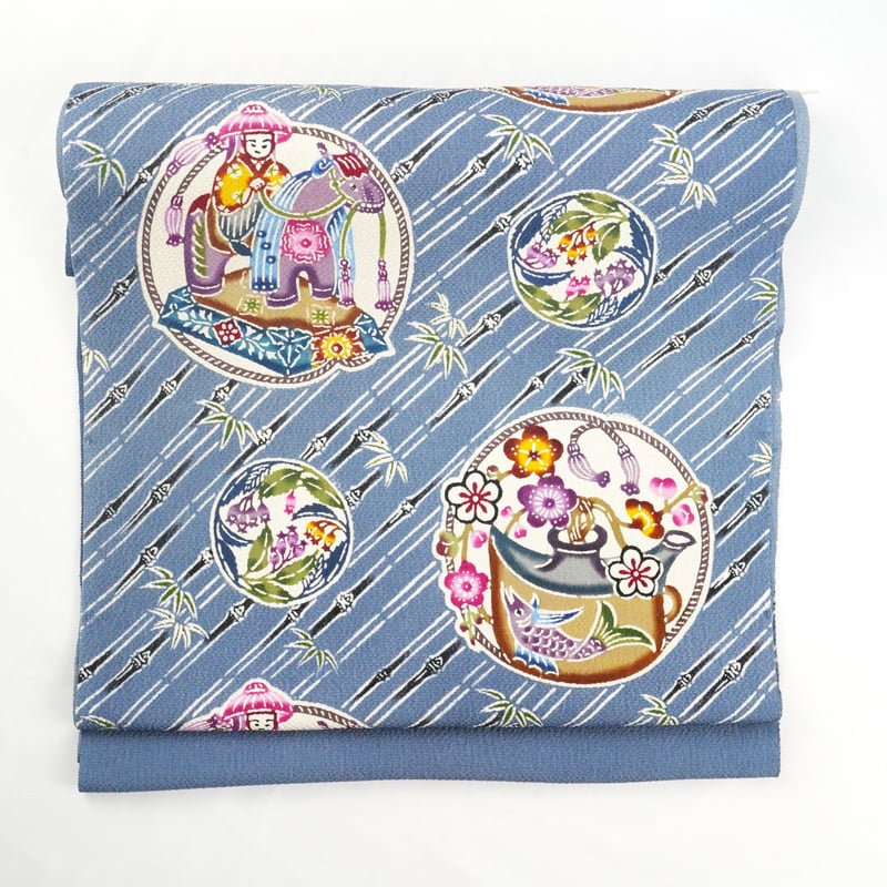 九寸帯（名古屋帯）「琉球びんがた・知念貞男・竺仙・やちむん