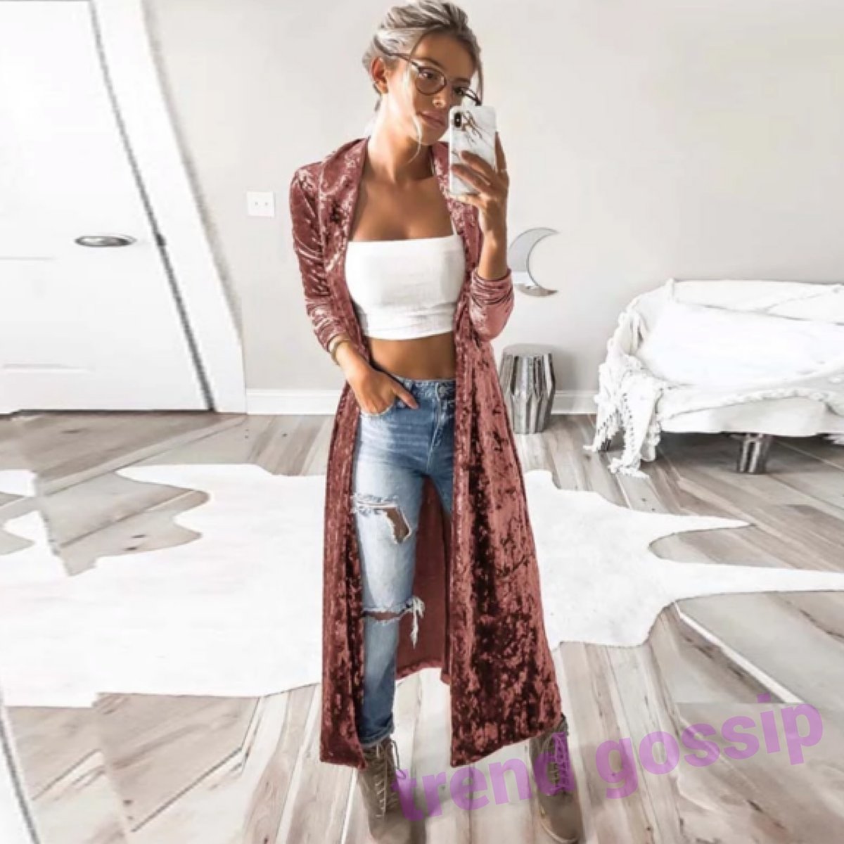 ベルベットロングカーディガン／ベロア/3色展開/S～XXL | trendgossip